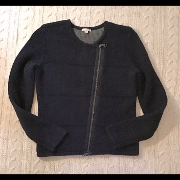 NEW GAP DOUBLE LAYER THICK KNIT MOTO SWEATER JACKET - ASYMMETRICAL METAL ZIPPER - Picture 10 of 11